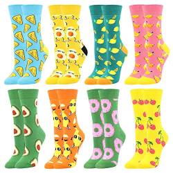 BISOUSOX Socken Damen 36-42 Baumwollsocken für Frauen Strümpfe mit Lustigem Muster Sneaker Socken Damen Klassisch als Geschenk (36-42, 8Pairs-Lemon2) von BISOUSOX