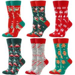 BISOUSOX Weihnachtssocken Damen Lustige Socken Damen Christmas Socks 6 Paare Christmas Design Festive Baumwolle Buntes Socken Weihnachtsgeschenke für Frauen Herren 36-40 von BISOUSOX