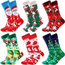 Lustige Socken Herren Christmas Socks für Herren Damen 6 Paare Christmas Design Festive Baumwolle Weihnachtssocken Herren Buntes Socken 39-46 von BISOUSOX