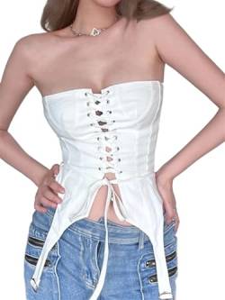 Elegantes weißes Bandage-Korsett-Top for Damen, sexy, trägerlos, dünn, Clubwear, Tube-Top, Mode, Streetwear, Vintage-T-Shirt 000415 (Color : White, Size : S) von BITMOS