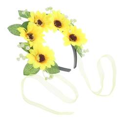 BIUDECO Girlande Stirnband floraler Blumenkranz mit Band sunflower sonnenblumen Haarschmuck Tiara böhmische Haaraccessoires 70er Jahre Blumenkrone die Blumen Kopfbedeckung schmücken Stoff von BIUDECO