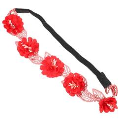 BIUDECO Haarschmuck Stirnband Rote Rosenblumenkrone Kopfbedeckungen Für Die Braut Stirnbänder Für Hochzeitsmädchen Elastische Kette Valentinsblumen- Brautkrone Fräulein Fee Stoff Grashalm von BIUDECO