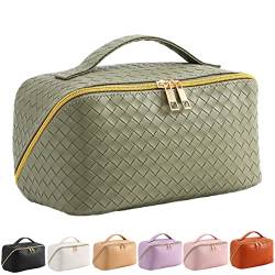 BIVIZKU Große tragbare Make-up-Tasche, tragbare Reise-Kosmetiktasche für Frauen und Mädchen, Geschenk, Make-up-Tasche, tragbare Reißverschlusstasche, grün-gewebt, Classic von BIVIZKU