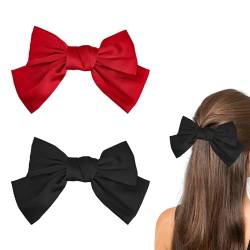 2 Stück Große Schleifen-Haarspangen Set für Damen, Frauen Haarschleifen Große Schleife Haarspange, Elegante und vielseitige Haarbögen in Schwarz und Rot, aus hochwertigem Satin und Metall von BIVOFU