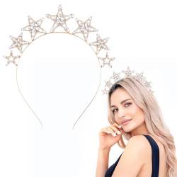Hochzeitshaarreif mit glitzernden Sternen und Strass, hochwertiges Haar-Accessoire für Hochzeiten, Partys und besondere Anlässe, glänzend goldfarben von BIVOFU