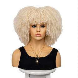 Perücke 16 Zoll lockige Afro-Perücken für schwarze Frauen, kurze verworrene lockige Perücken mit Pony, braunes Afro-Haar, synthetische Faser, leimloses Cosplay-Haar von BIVVI