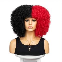 Perücke 16 Zoll lockige Afro-Perücken für schwarze Frauen, kurze verworrene lockige Perücken mit Pony, braunes Afro-Haar, synthetische Faser, leimloses Cosplay-Haar von BIVVI