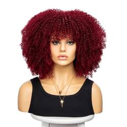 Perücke 16 Zoll lockige Afro-Perücken für schwarze Frauen, kurze verworrene lockige Perücken mit Pony, braunes Afro-Haar, synthetische Faser, leimloses Cosplay-Haar von BIVVI