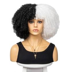 Perücke 16 Zoll lockige Afro-Perücken für schwarze Frauen, kurze verworrene lockige Perücken mit Pony, braunes Afro-Haar, synthetische Faser, leimloses Cosplay-Haar von BIVVI