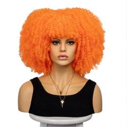 Perücke 16 Zoll lockige Afro-Perücken für schwarze Frauen, kurze verworrene lockige Perücken mit Pony, braunes Afro-Haar, synthetische Faser, leimloses Cosplay-Haar von BIVVI