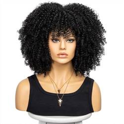 Perücke 16 Zoll lockige Afro-Perücken für schwarze Frauen, kurze verworrene lockige Perücken mit Pony, braunes Afro-Haar, synthetische Faser, leimloses Cosplay-Haar von BIVVI