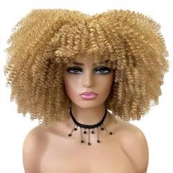 Perücke 16'' kurze Haare Afro verworrene lockige Perücken mit Pony für schwarze Frauen afrikanische synthetische leimlose Cosplay-Perücke Hochtemperatur von BIVVI
