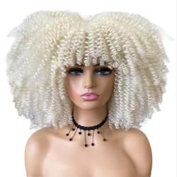 Perücke 16'' kurze Haare Afro verworrene lockige Perücken mit Pony für schwarze Frauen afrikanische synthetische leimlose Cosplay-Perücke Hochtemperatur von BIVVI