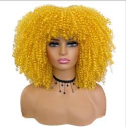 Perücke 16'' kurze Haare Afro verworrene lockige Perücken mit Pony für schwarze Frauen afrikanische synthetische leimlose Cosplay-Perücke Hochtemperatur von BIVVI