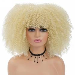 Perücke 16'' kurze Haare Afro verworrene lockige Perücken mit Pony für schwarze Frauen afrikanische synthetische leimlose Cosplay-Perücke Hochtemperatur von BIVVI