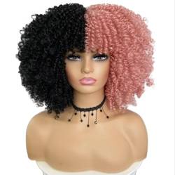 Perücke 16'' kurze Haare Afro verworrene lockige Perücken mit Pony für schwarze Frauen afrikanische synthetische leimlose Cosplay-Perücke Hochtemperatur von BIVVI