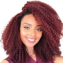 Perücke 180% kurze Afro-Perücke aus verworrenem lockigem Echthaar, Ombre-Highlight-Echthaar-Perücke mit Pony, farbige brasilianische lockige Bob-Perücke für Frauen von BIVVI