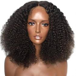 Perücke 250% Dichte, verworrene Afro-Menschenhaar-Perücken für Frauen, indische 13 x 4 Spitze-Frontal-Perücke, 4 x 1 T-Teil-Perücke mit transparenter Spitze, Remy von BIVVI