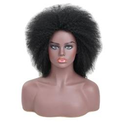 Perücke Afro Flauschige verworrene lockige Perücken für Frauen, seidige Stränge, Yaki-Perücke, afrikanische kurze synthetische Hochtemperaturfaser-Perücke von BIVVI