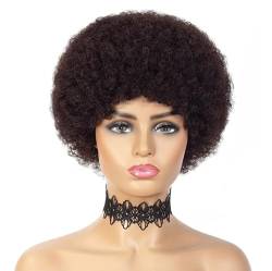 Perücke Afro Puff Curly Perücke, kurzes Stirnband, lockige Perücke, Kopfwickel-Perücke, brasilianische Echthaar-Perücken für schwarze Frauen, Turban-Wickelperücke von BIVVI