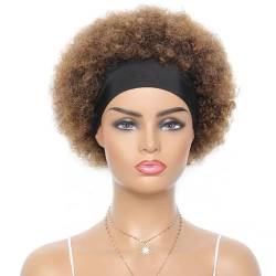 Perücke Afro Puff Curly Perücke, kurzes Stirnband, lockige Perücke, Kopfwickel-Perücke, brasilianische Echthaar-Perücken für schwarze Frauen, Turban-Wickelperücke von BIVVI