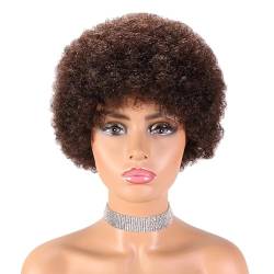 Perücke Afro Puff Curly Perücke, kurzes Stirnband, lockige Perücke, Kopfwickel-Perücke, brasilianische Echthaar-Perücken für schwarze Frauen, Turban-Wickelperücke von BIVVI