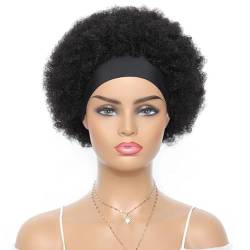 Perücke Afro Puff Curly Perücke, kurzes Stirnband, lockige Perücke, Kopfwickel-Perücke, brasilianische Echthaar-Perücken für schwarze Frauen, Turban-Wickelperücke von BIVVI