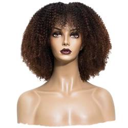 Perücke Afro verworrene lockige Perücke Ombre Farbe kurze lockige Echthaarperücke voll maschinell hergestellte Kopfhaut-Top-Perücke von BIVVI