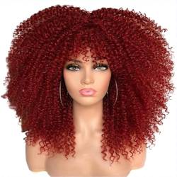 Perücke Kurze Afro-Lockenperücke mit Pony, synthetische afrikanische, leimlose, flauschige schwarze Ombre-Braun-Locken-Damenperücken von BIVVI