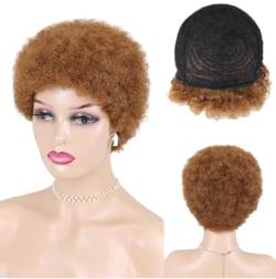 Perücke Kurze Afro-Perücke, verworren, lockig, brasilianisches Echthaar, kurze Perücken, 150% Dichte, für Frauen, Schwarzbraun von BIVVI