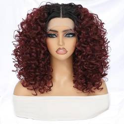 Perücke Kurze Afro-Perücke, verworren, lockig, synthetische Lace-Front-Perücken für Frauen, schwarz, leimlos, blond, orange, weiblich, hitzebeständig, natürliches Haar von BIVVI