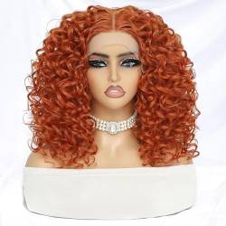 Perücke Kurze Afro-Perücke, verworren, lockig, synthetische Lace-Front-Perücken für Frauen, schwarz, leimlos, blond, orange, weiblich, hitzebeständig, natürliches Haar von BIVVI