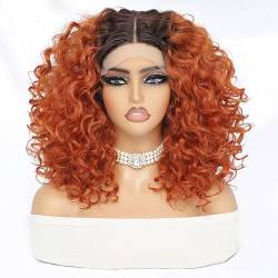 Perücke Kurze Afro-Perücke, verworren, lockig, synthetische Lace-Front-Perücken für Frauen, schwarz, leimlos, blond, orange, weiblich, hitzebeständig, natürliches Haar von BIVVI