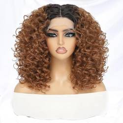 Perücke Kurze Afro-Perücke, verworren, lockig, synthetische Lace-Front-Perücken für Frauen, schwarz, leimlos, blond, orange, weiblich, hitzebeständig, natürliches Haar von BIVVI