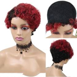 Perücke Kurze Echthaar-Perücken, Pixie-Schnitt, lockiges brasilianisches Haar für schwarze Frauen, maschinell hergestellt, ohne Kleber, lockig von BIVVI