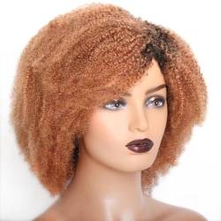 Perücke Lockige Echthaar-Perücke, peruanische Haarperücken für Frauen, kurze verworrene lockige Perücke, 180% maschinell hergestellte farbige Afro-verworrene Perücken von BIVVI