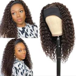 Perücke Wasserwellen-Stirnband-Perücke, dunkleres Braun, synthetisches lockiges Haar, 50,8 cm, leimlose, maschinell hergestellte Perücken für schwarze Frauen von BIVVI