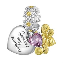 BIXPAK Charms for Armbänder, 925er Sterlingsilber, vergoldet, Gänseblümchen-Bienen-Blumenschnalle, baumelnde Perlen, passend for Pandora-Charms, Armband, Halskette, Schmuck for Frauen, mit Schmuckscha von BIXPAK