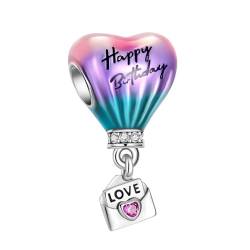 BIZK Alles Gute zum Geburtstag Heißluftballon Liebe Charm Charm-Anhänger für Armband 925 Sterling Silber Charm Bead Pendant für Europäische Armbänder Halsketten von BIZK