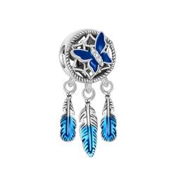 BIZK Blau Schmetterling & Dreamcatcher Charm-Anhänger für Armband 925 Sterling Silber Charm Bead Pendant für Europäische Armbänder und Halsketten von BIZK