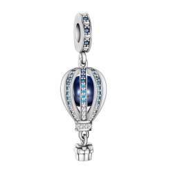 BIZK Blauer Heißluftballon Charm-Anhänger für Armband 925 Sterling Silber Charm Bead Pendant für Europäische Armbänder und Halsketten von BIZK