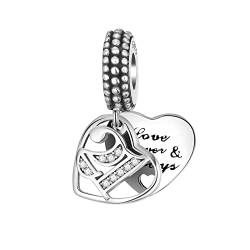 BIZK Damen Herz Liebe Charm Anhänger für Armband 925 Sterling Silber Charm Bead Pendant für Europäische Armbänder und Halsketten (21) von BIZK