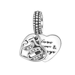 BIZK Damen Herz Liebe Charm Anhänger für Armband 925 Sterling Silber Charm Bead Pendant für Europäische Armbänder und Halsketten (50) von BIZK