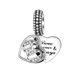 BIZK Damen Herz Liebe Charm Anhänger für Armband 925 Sterling Silber Charm Bead Pendant für Europäische Armbänder und Halsketten (60) von BIZK