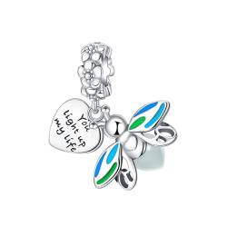 BIZK Glühwürmchen & Blumen Charm-Anhänger für Armband 925 Sterling Silber Charm Bead Pendant für Europäische Armbänder und Halsketten von BIZK