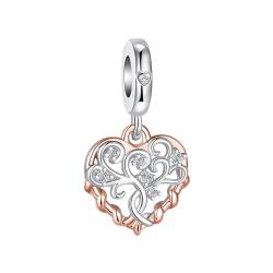 BIZK Herzfamilienbaum Charm-Anhänger für Armband 925 Sterling Silber Charm Bead Pendant für Europäische Armbänder und Halsketten von BIZK