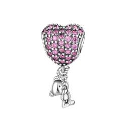 BIZK Pink Herz & Bär Charm für Armband 925 Sterling Silber Charm Bead Pendant für Europäische Armbänder und Halsketten von BIZK