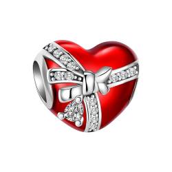 BIZK Rot Herz Charm Anhänger für Armband 925 Sterling Silber Charm Bead Pendant für Europäische Armbänder und Halsketten von BIZK