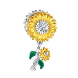 BIZK Sonnenblume Charm Anhänger für Armband 925 Sterling Silber Charm Bead Pendant für Europäische Armbänder und Halsketten von BIZK