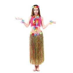 Hawaii Set,Kostüm Hawaii Damen Mit Blumenstirnband Garland Wrist Flower und Rock Hawaiian Grass Rock für Mädchen Frauen Hawaiian Luau Beach Party von BJ-SHOP